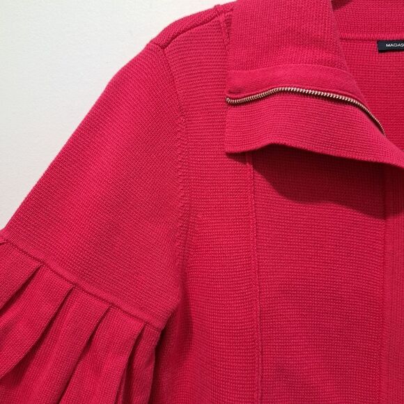 Magaschoni Barbiecore Full Zip Knit Top Cardigan Ruffled Sleeve Jacket Med Pink - Picture 13 of 14